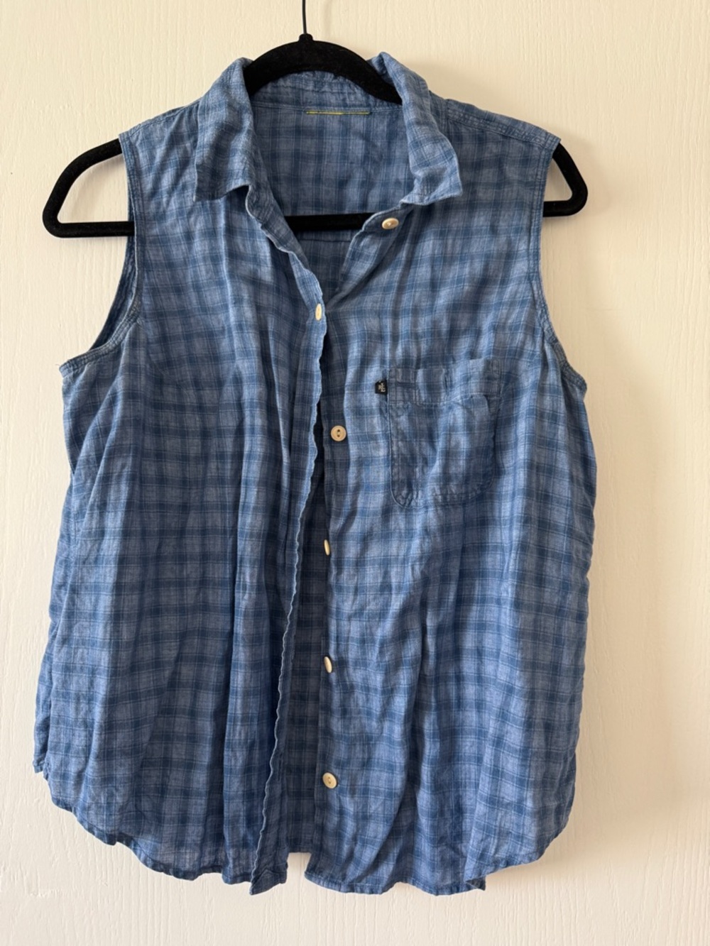 Ralph LaurenSleeveless Blue Plaid Button-Front Top - Lightweight Casual